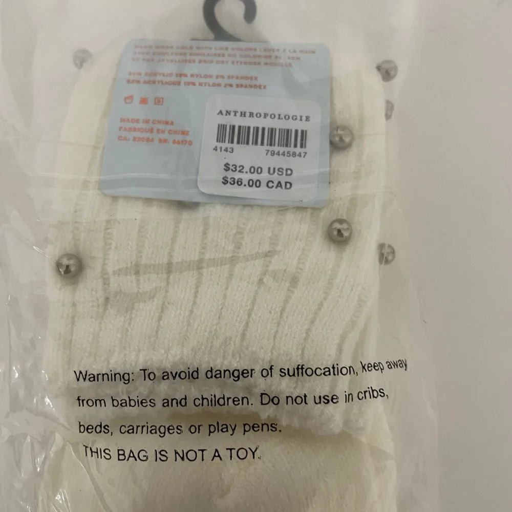 New ANTHTOPOLOGIE Knee-High Pearl Socks Cream Knit One Size Womens
